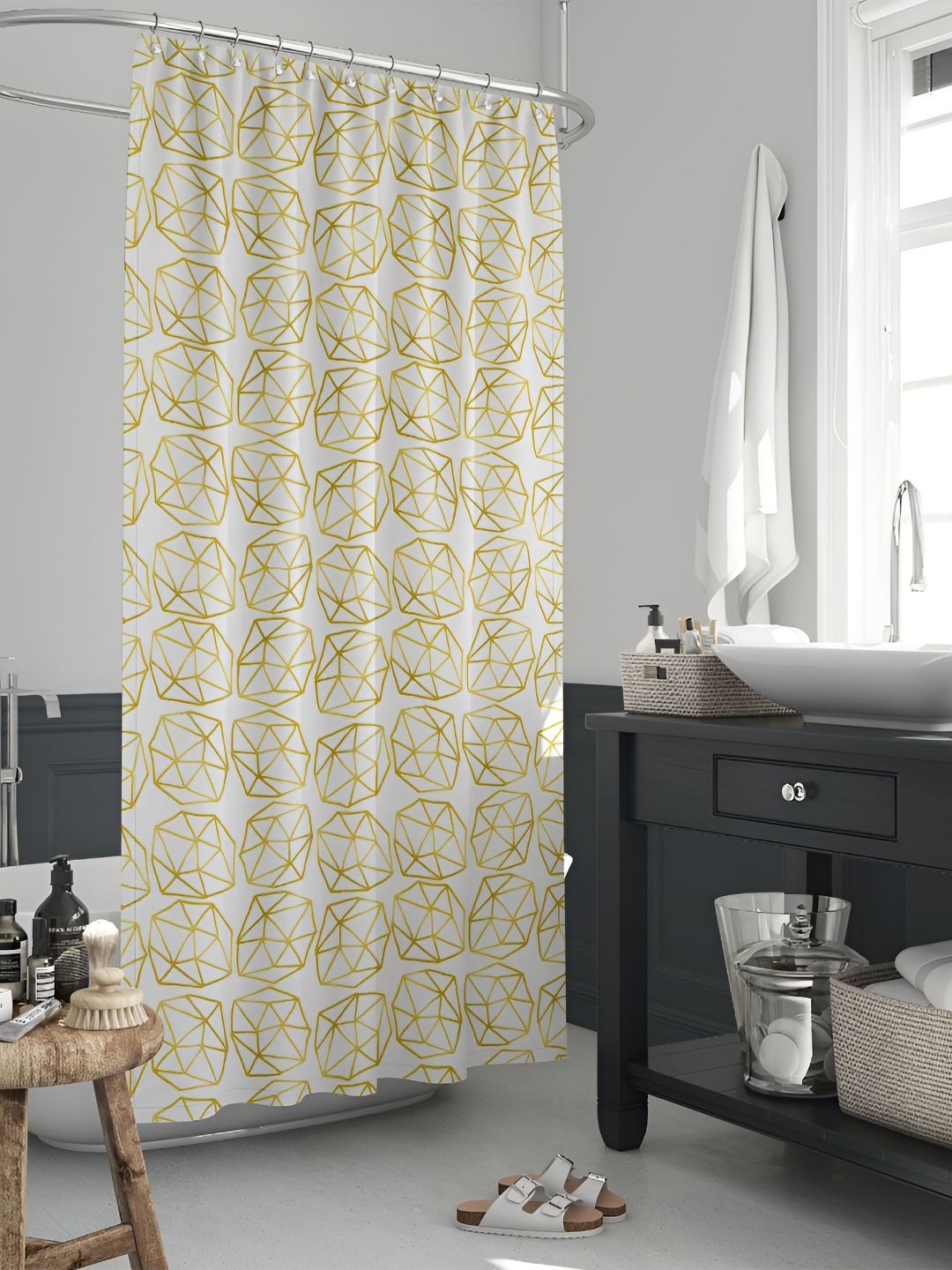 

ArtzFolio White & Yellow Geometric Printed Waterproof Shower Curtain