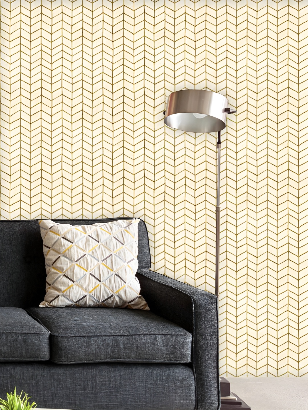 

ArtzFolio Printed UV-Resistant Anti-Bacterial Golden Geometric Pattern Peel & Stick Wallpaper, Multi