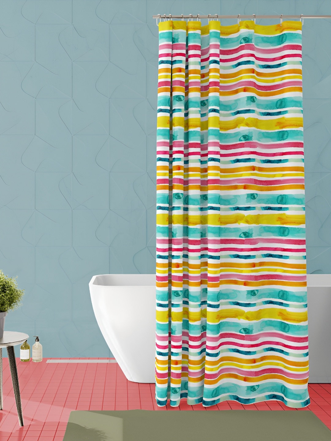 

ArtzFolio Green & Red Striped Waterproof Shower Curtain