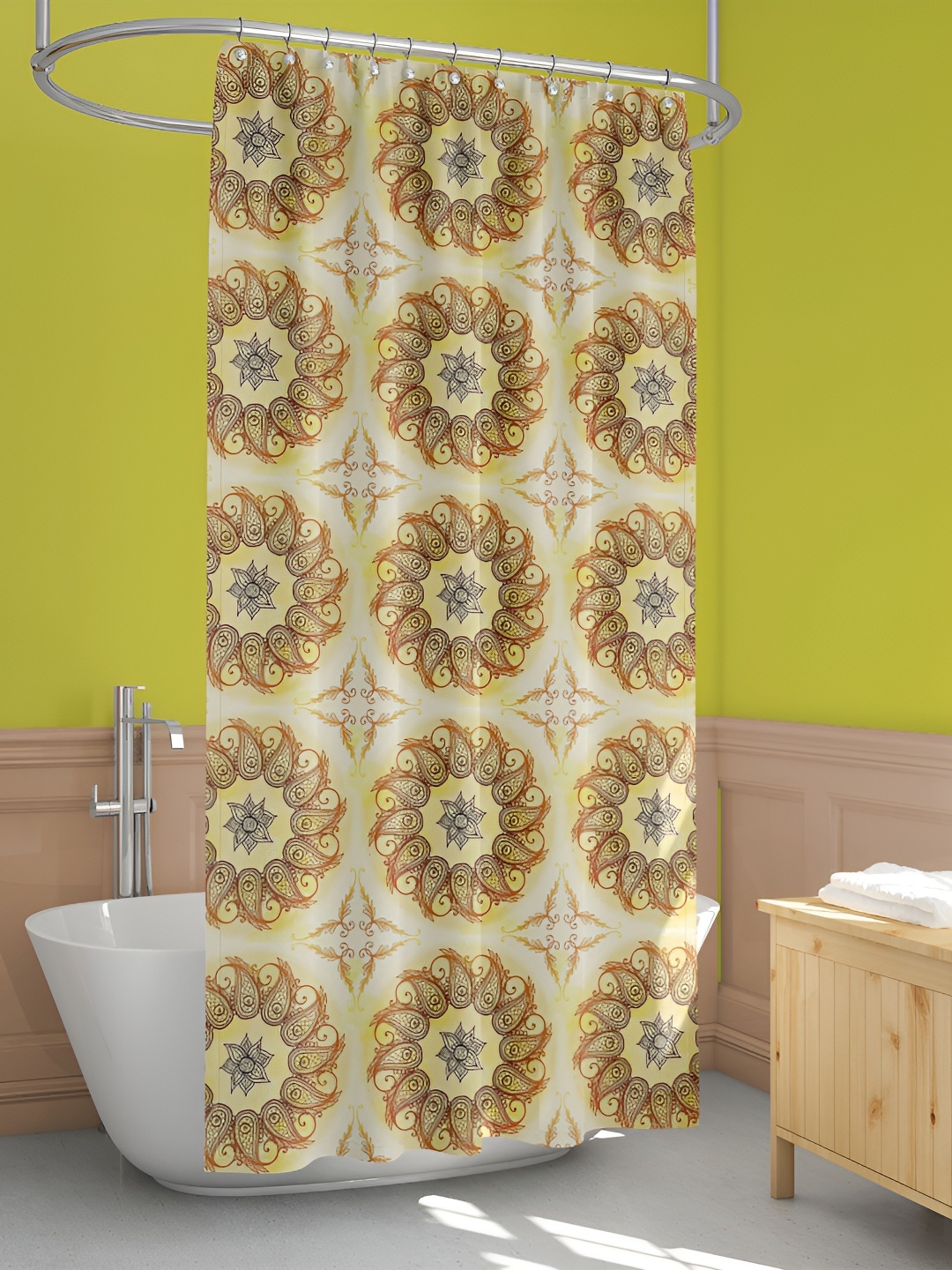 

ArtzFolio Yellow & Brown Printed Waterproof Shower Curtain