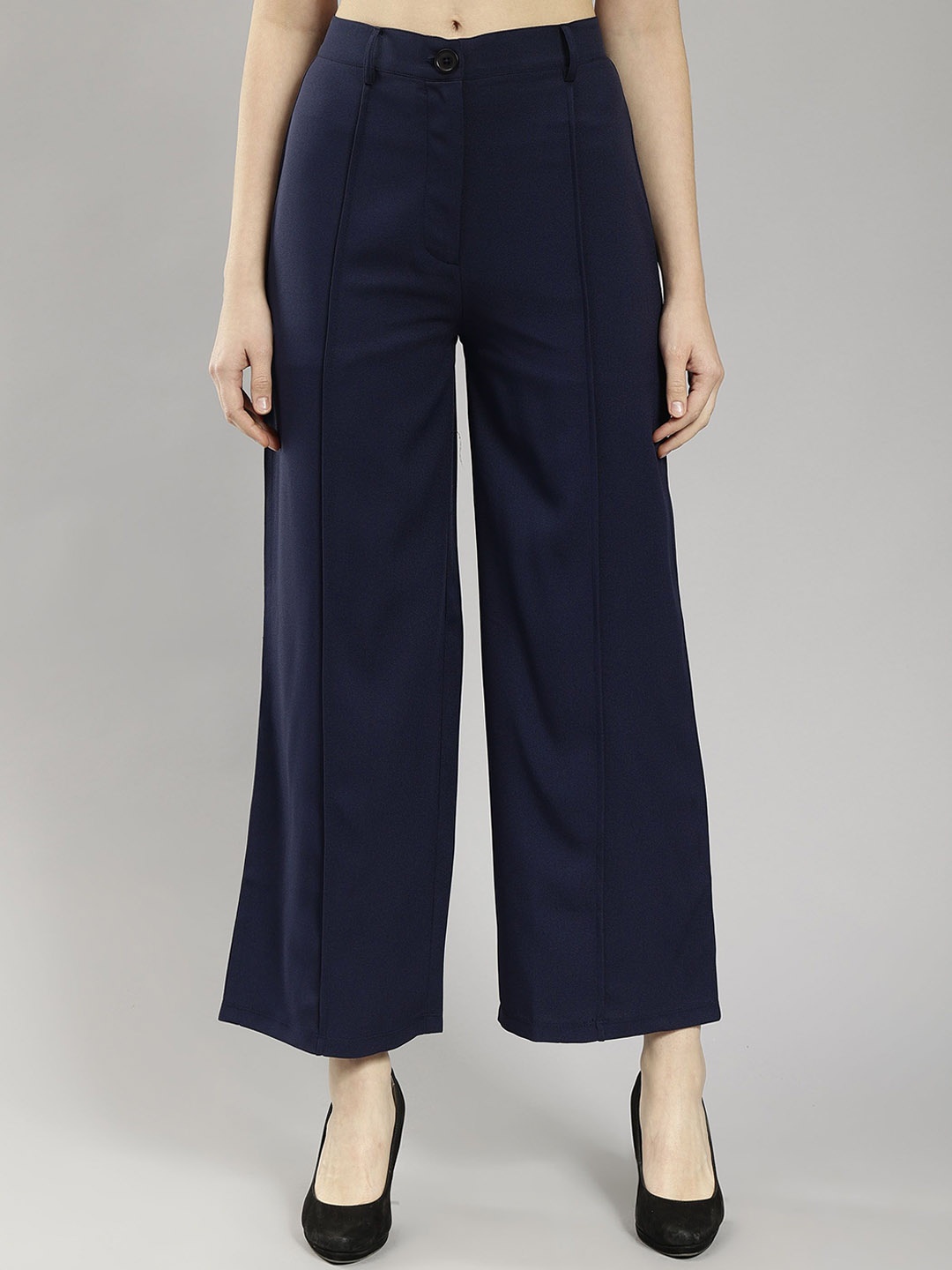 

SAFFE Women Textured Original Flared Trousers, Navy blue