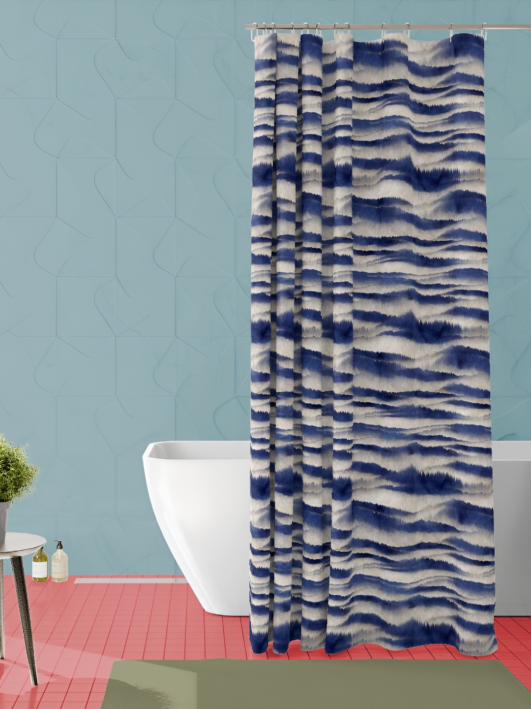 

ArtzFolio Navy Blue & Grey Abstract Printed Waterproof Shower Curtain