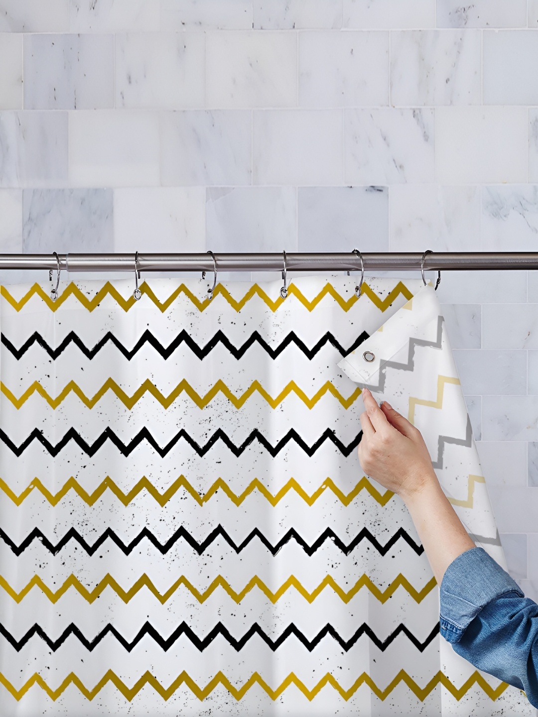 

ArtzFolio White & Yellow Printed Waterproof Shower Curtain
