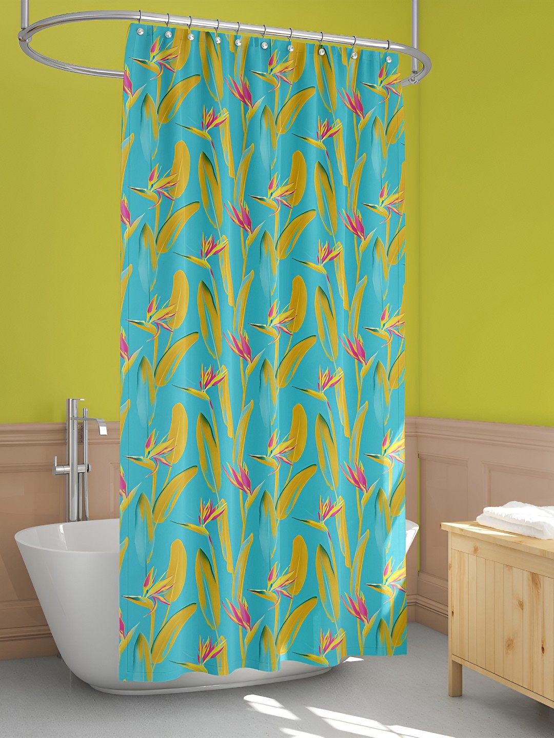 

ArtzFolio Blue & Yellow Floral Printed Waterproof Shower Curtain