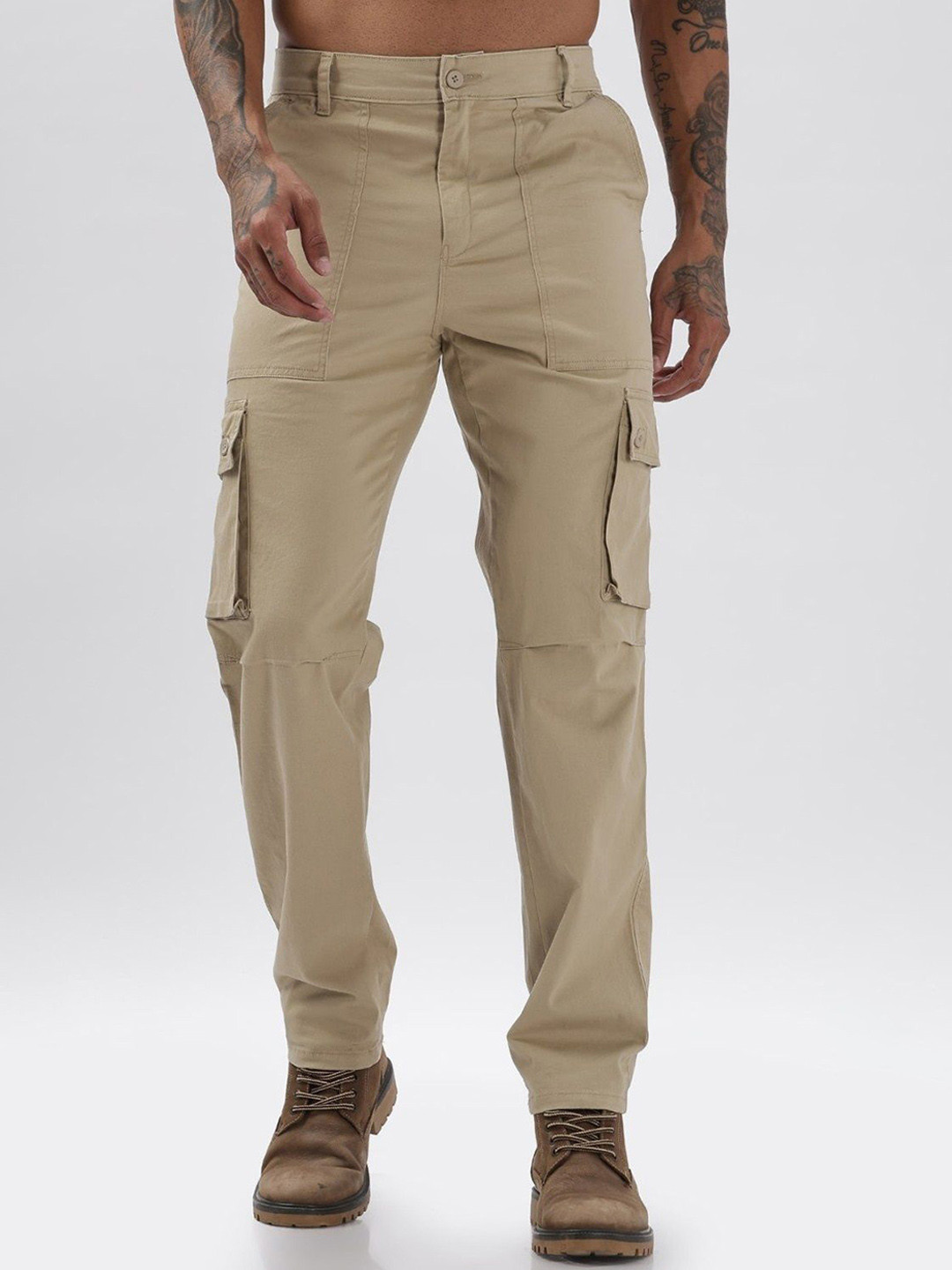 

TBS- THE BARGAIN STREET Men Smart Straight Fit Cargos Trousers, Beige
