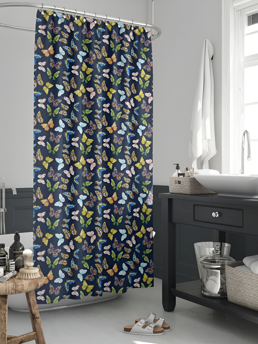 

ArtzFolio Blue & Brown Printed Water Proof Shower Curtain