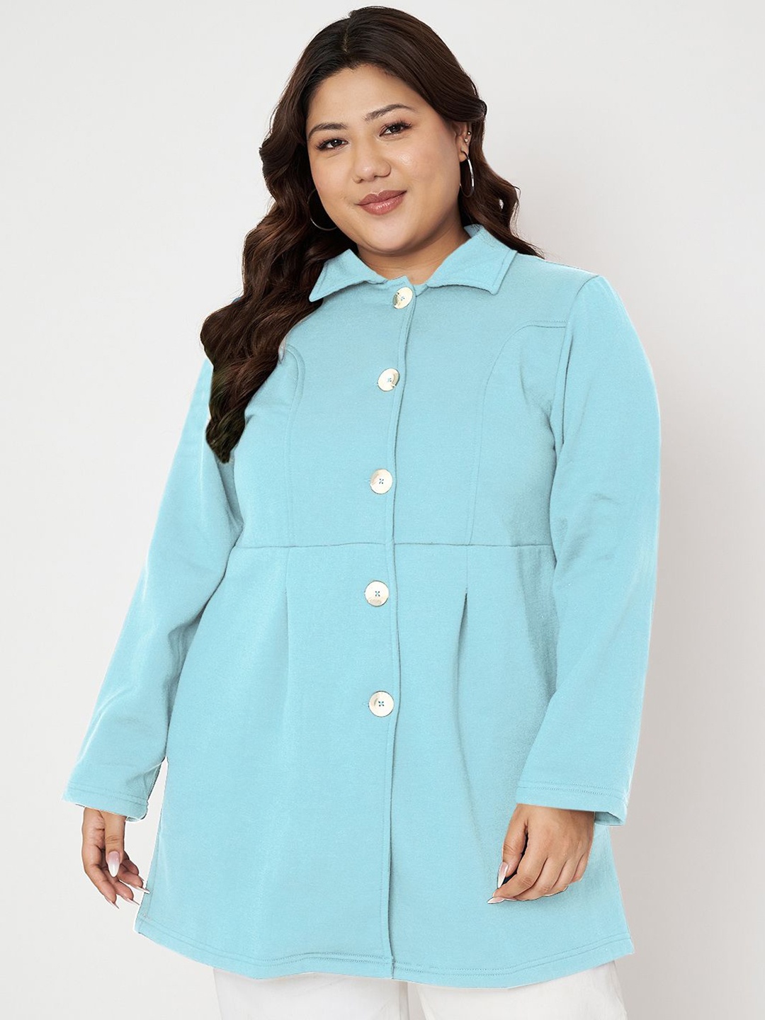 

BRINNS Women Plus Size Single Breasted Hip Length Overcoat, Turquoise blue