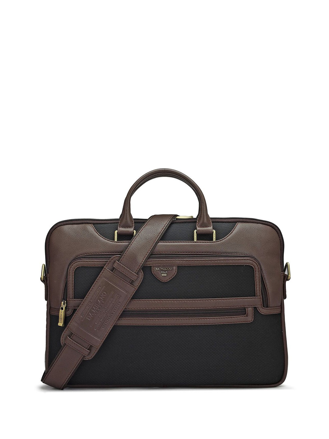 

Da Milano Unisex Textured Leather Laptop Bag, Black