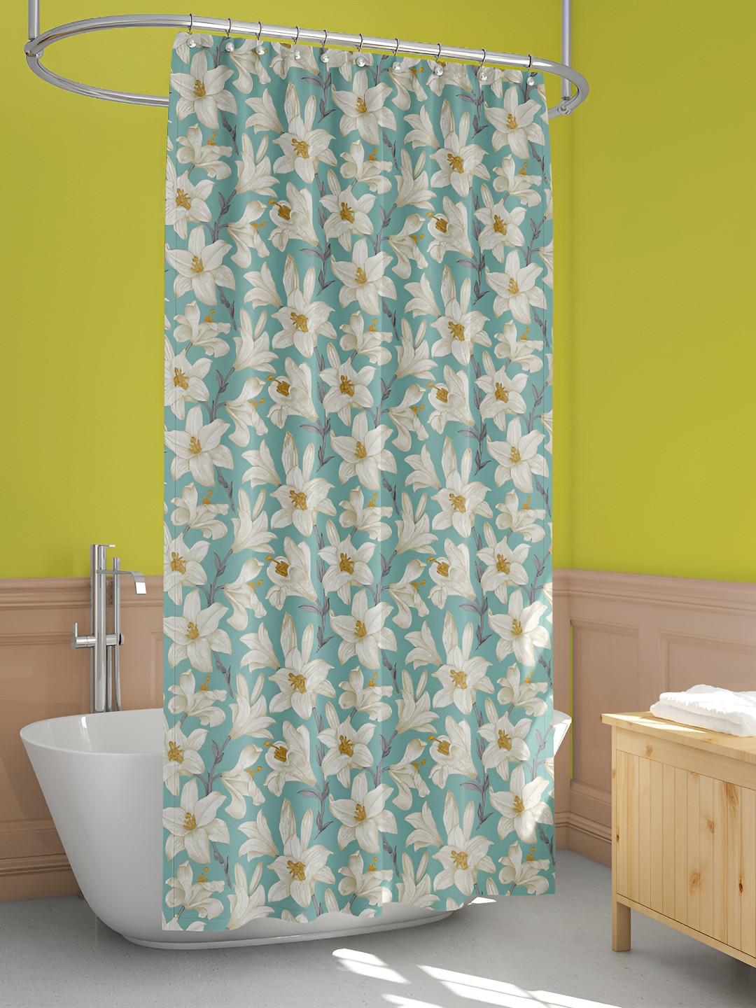 

ArtzFolio Green & White Printed Water Proof Shower Curtain