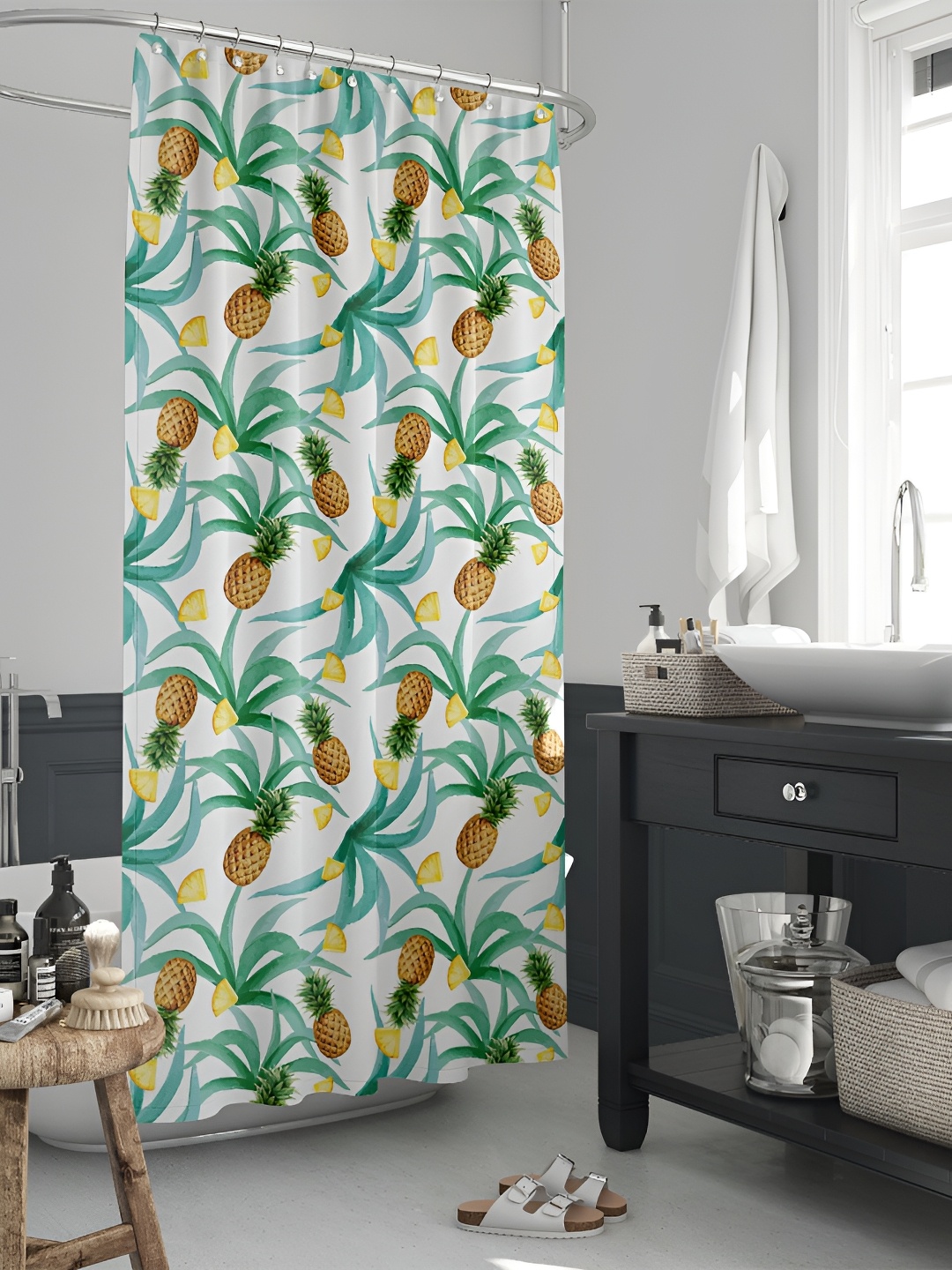 

ArtzFolio Cream-Coloured & Orange-Coloured Printed Waterproof Shower Curtain, White