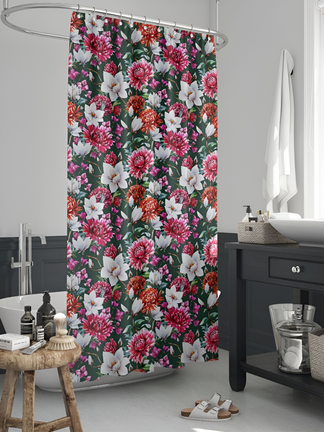 

ArtzFolio Green & Red Printed Waterproof Shower Curtain, Black