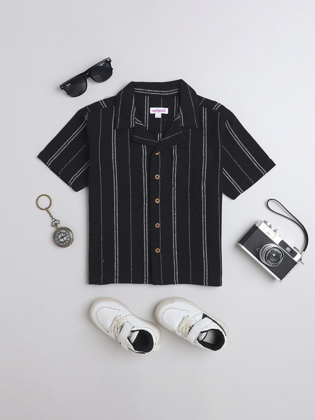 

taffykids Boys Relaxed Opaque Striped Casual Shirt, Black