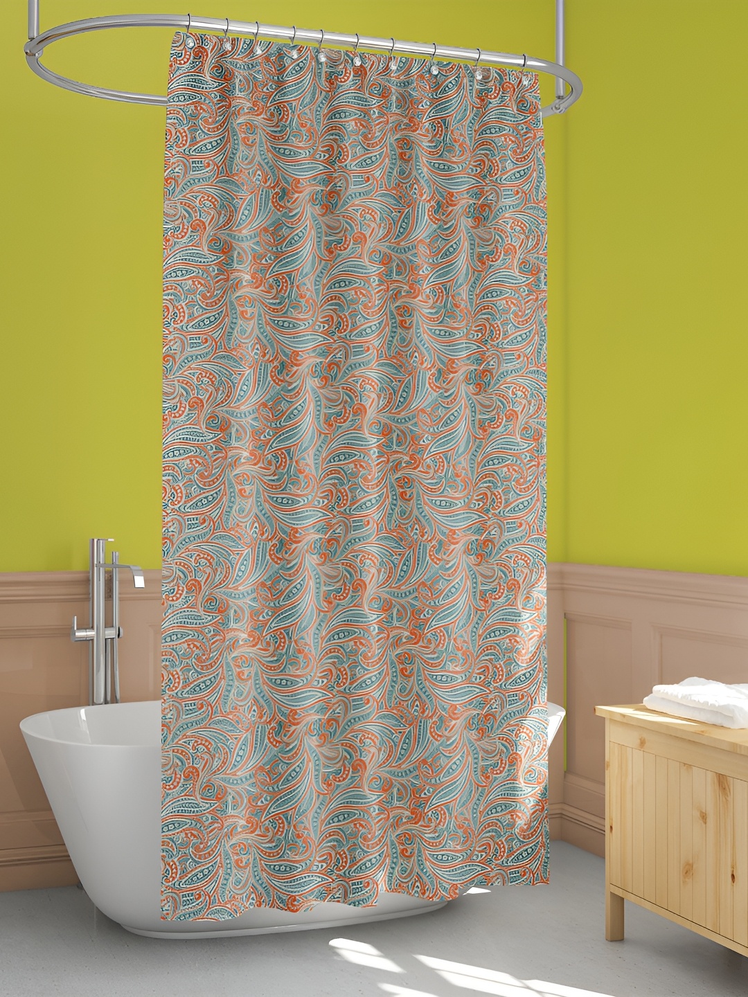 

ArtzFolio Orange & Blue Ethnic Motifs Printed Waterproof Shower Curtain