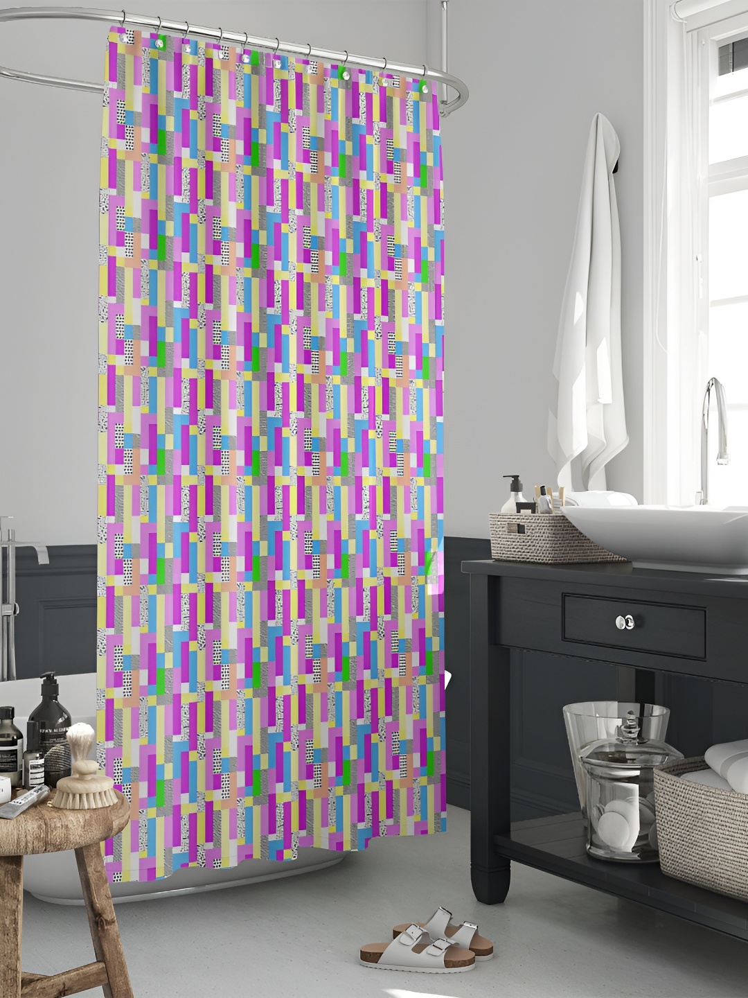 

ArtzFolio White & Purple Geometric Printed Waterproof Shower Curtain
