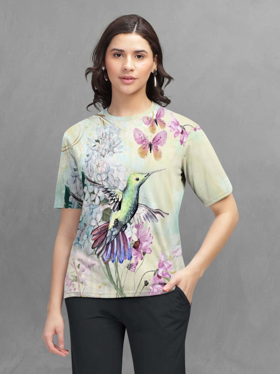 

HELLCAT Women Printed T-shirt, Beige