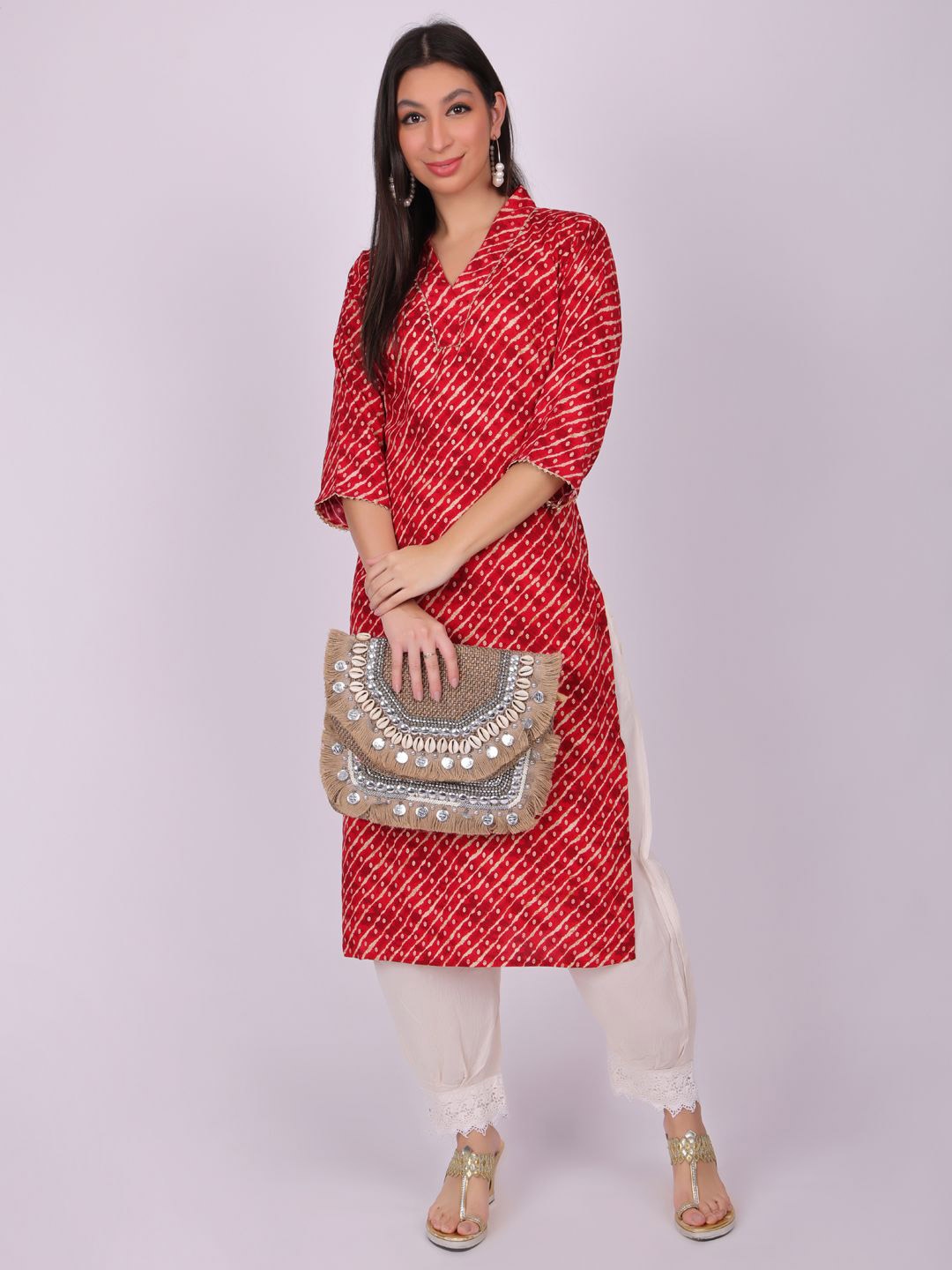 

Navvi Women Leheriya Printed Pure Cotton Kurta, Red