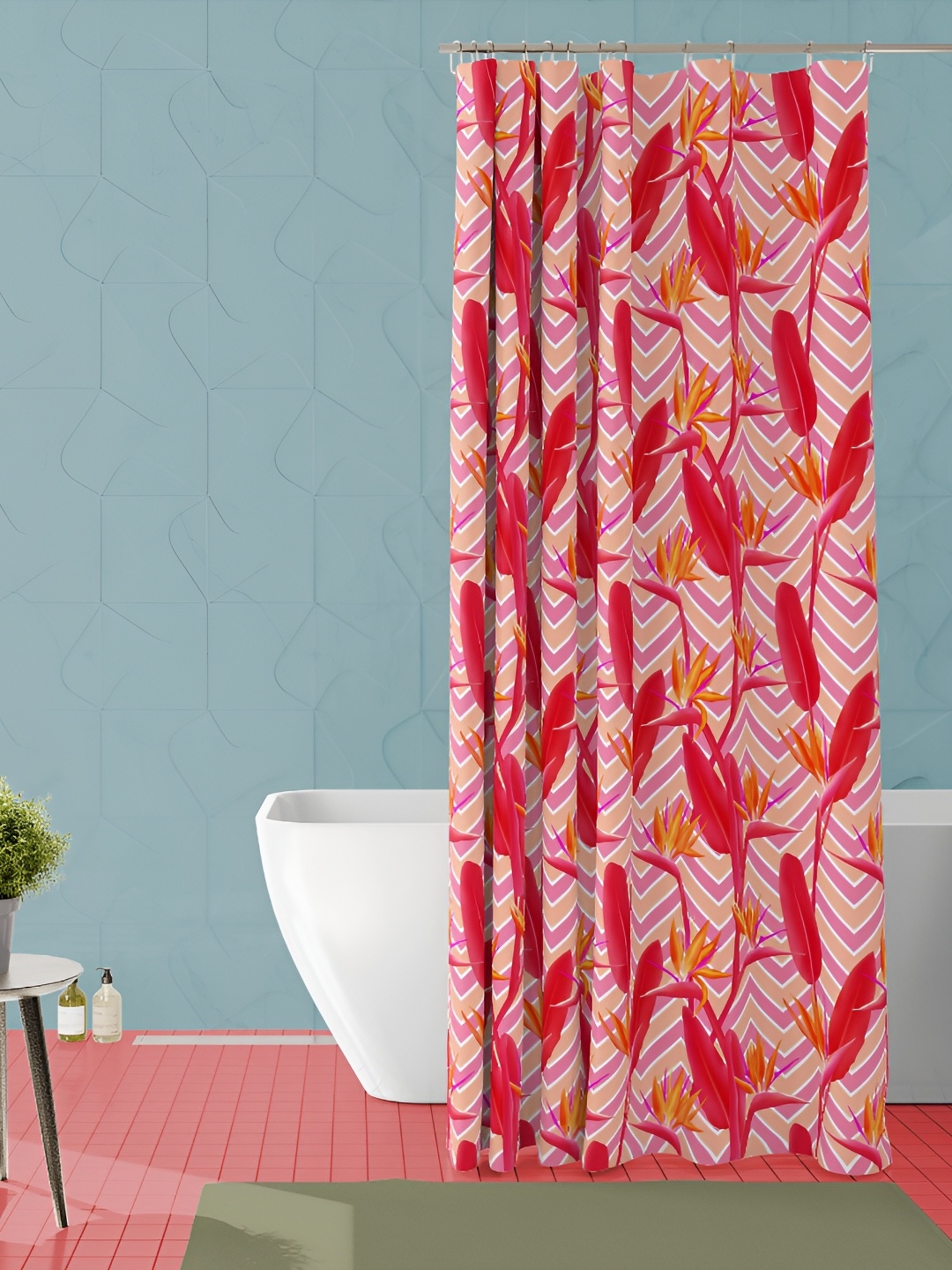 

ArtzFolio Red & Pink Printed Waterproof Shower Curtain