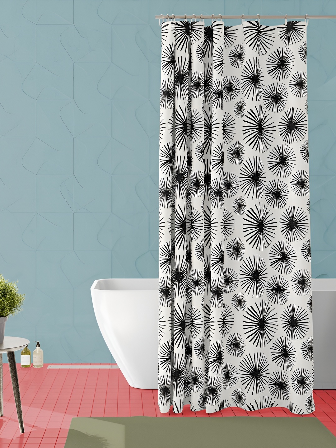 

ArtzFolio Black & White Floral Printed Waterproof Shower Curtain