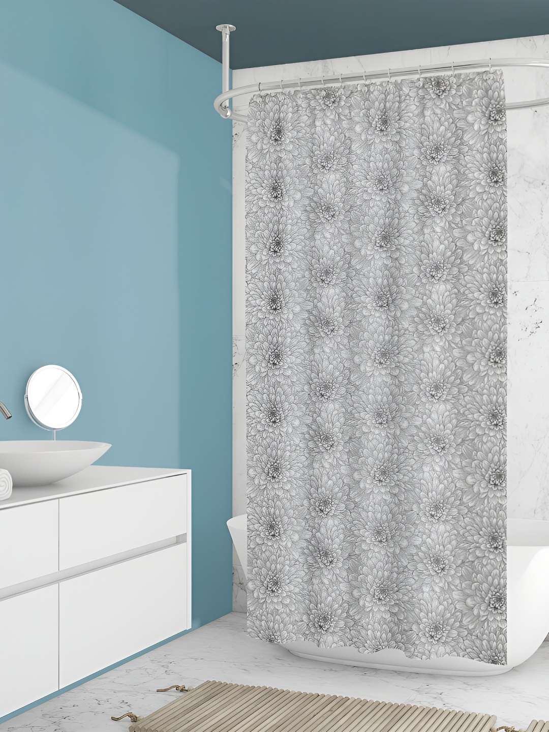 

ArtzFolio Grey & White Printed Waterproof Shower Curtains