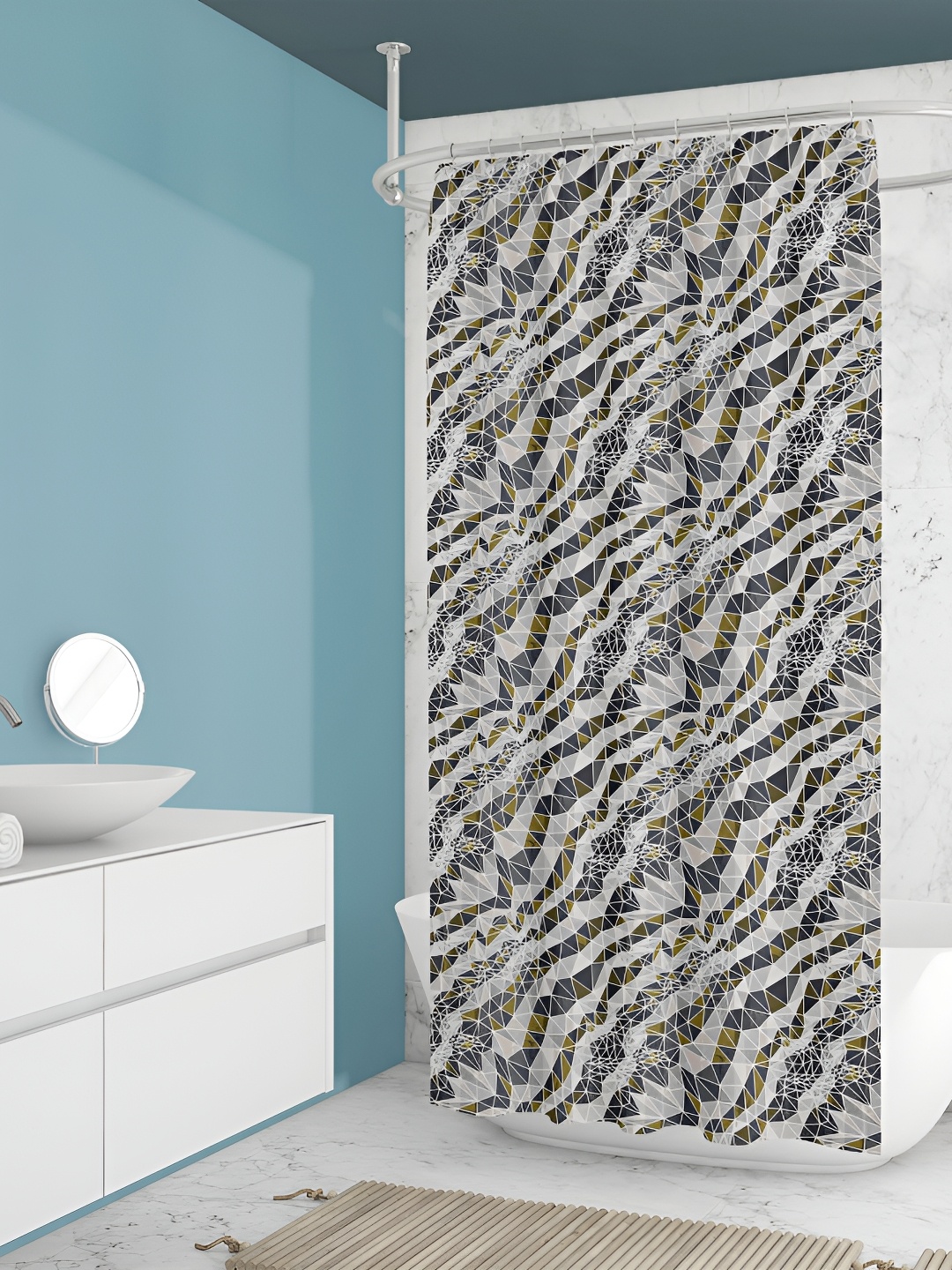 

ArtzFolio White & Grey Abstract Printed Waterproof Shower Curtain