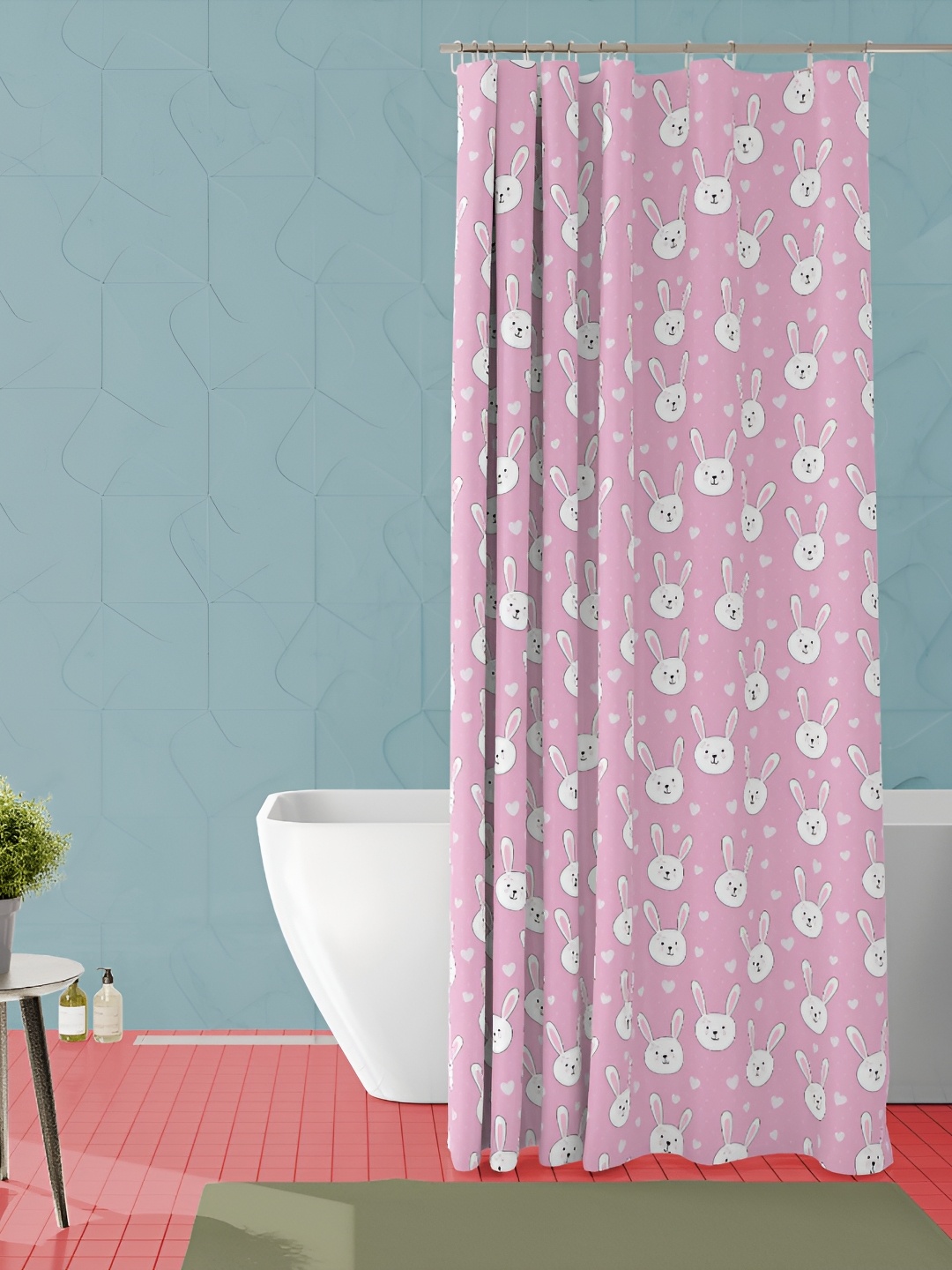 

ArtzFolio Pink & White Printed Waterproof Shower Curtain