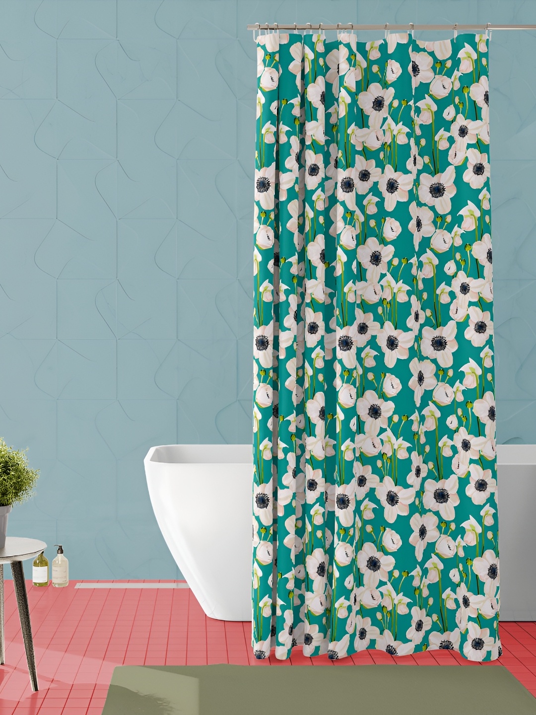 

ArtzFolio Teal & Green Floral Printed Waterproof Shower Curtain