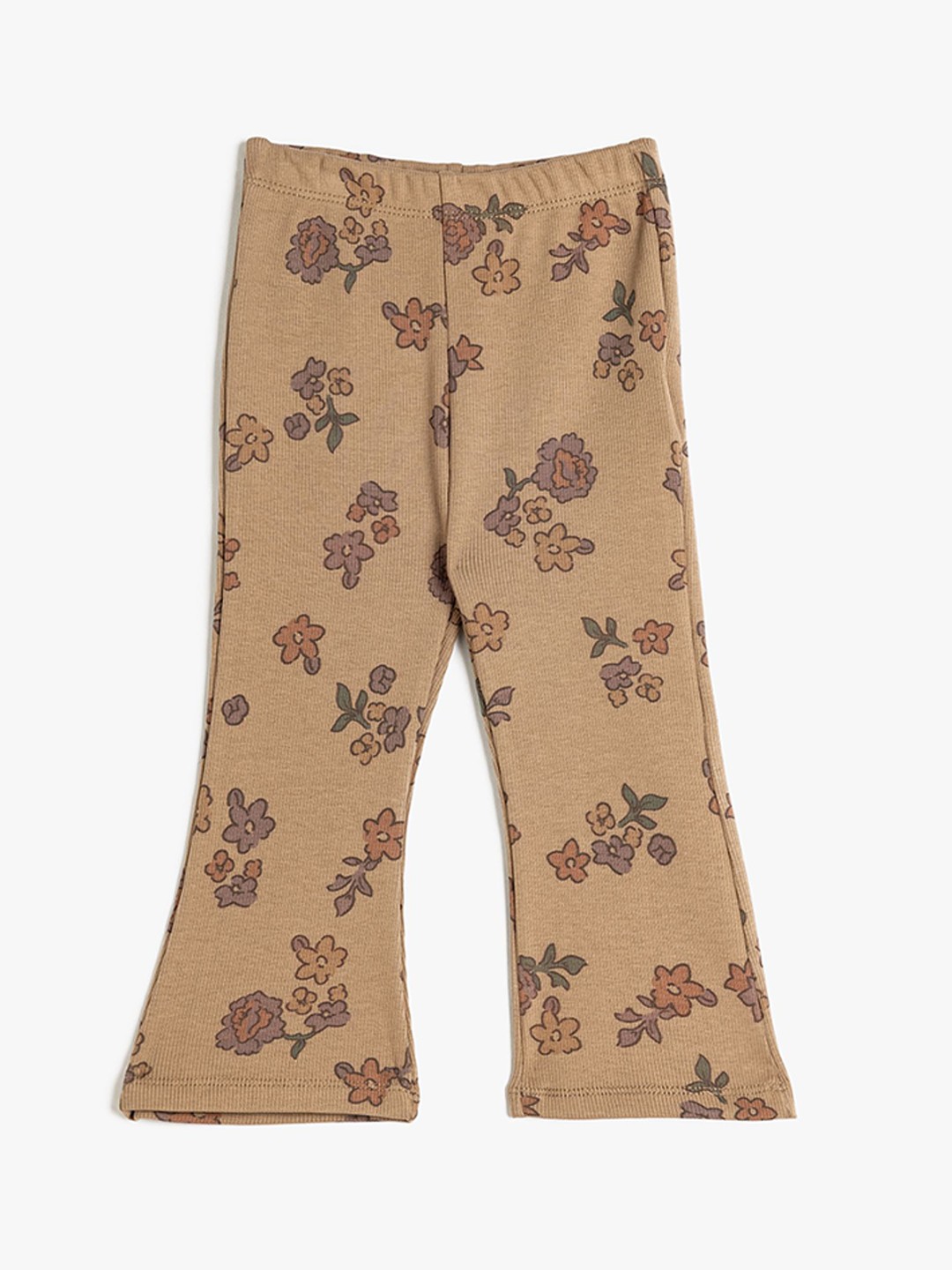 

Koton Girls Cotton Floral Printed Flared High-Rise Trousers, Brown