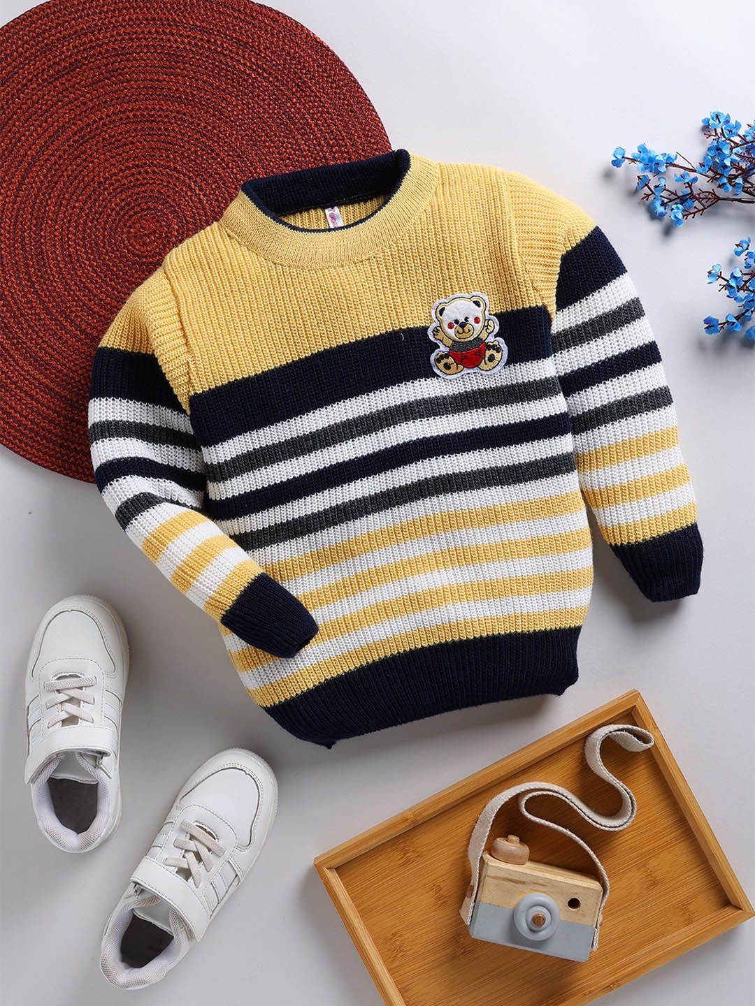 

Toonyport Kids Striped Woollen Round Neck Long Sleeves Pullover Sweaters, Yellow