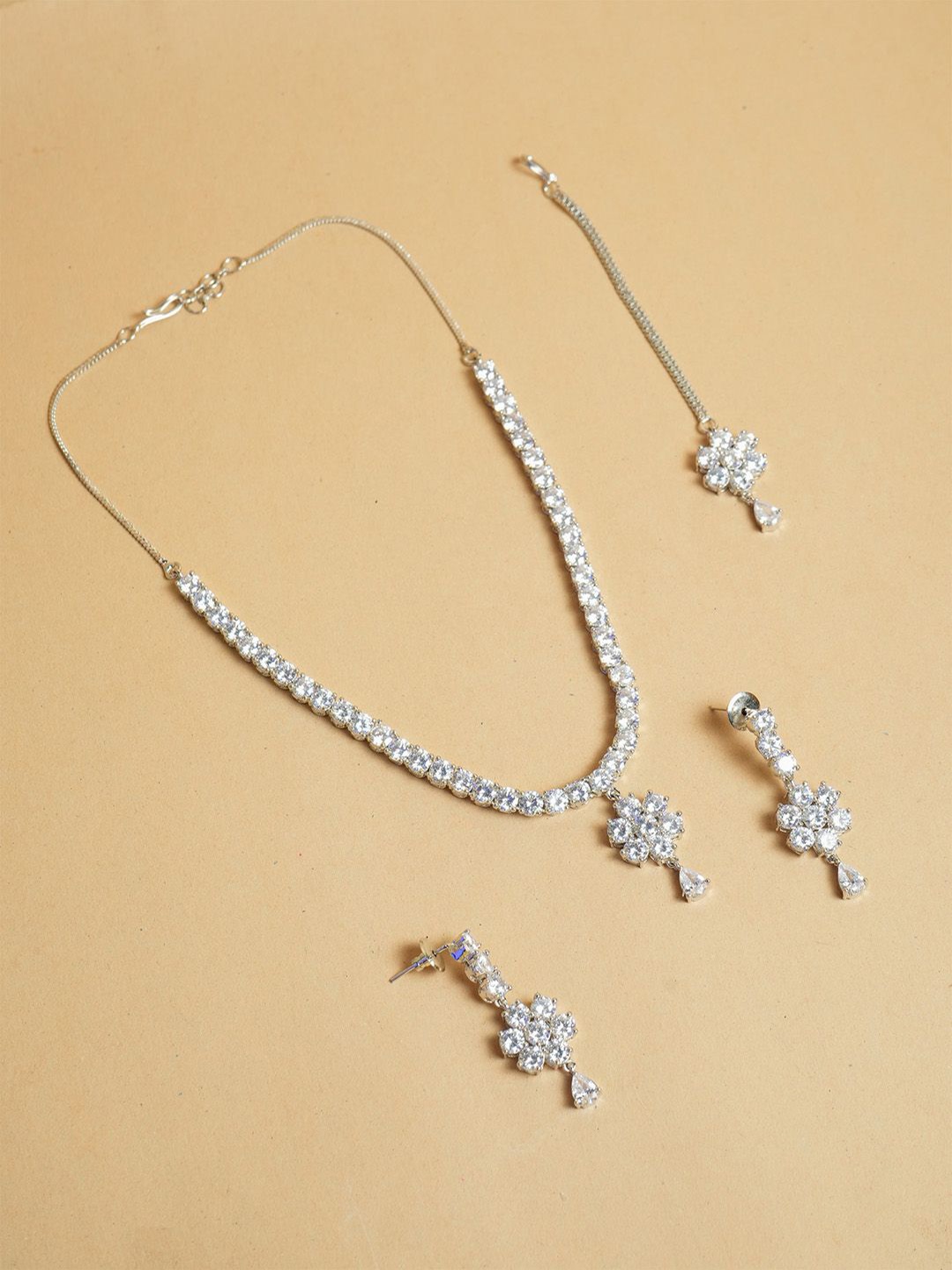 

VIRAASI Silver-Plated Cubic Zirconia Studded Jewellery Set