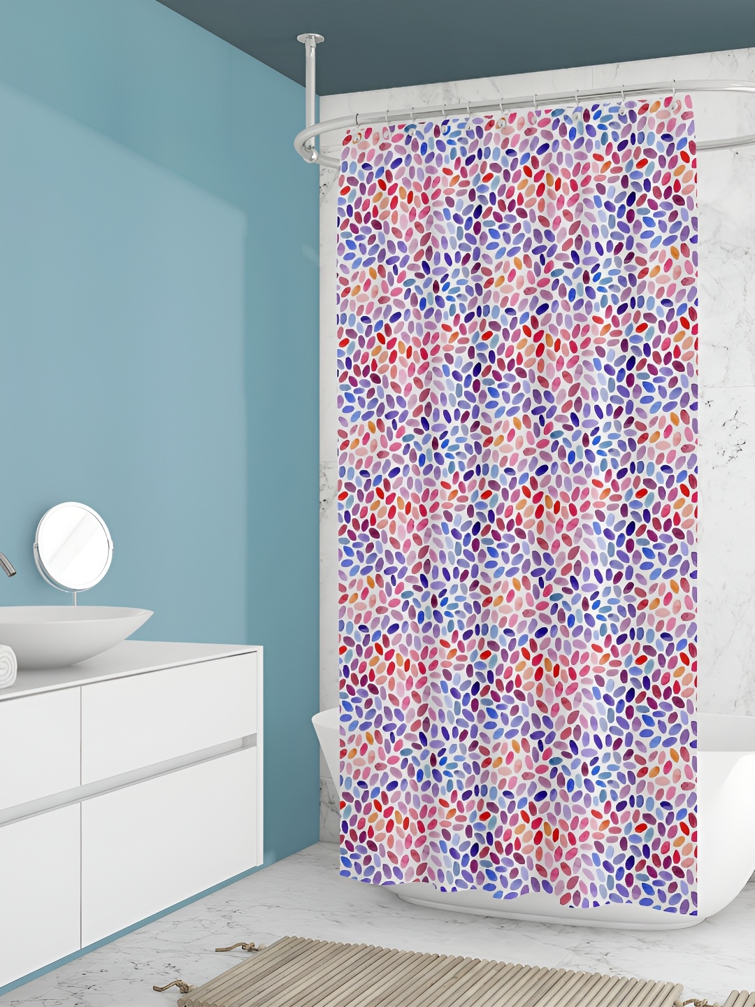 

ArtzFolio White & Blue Printed Waterproof Shower Curtains