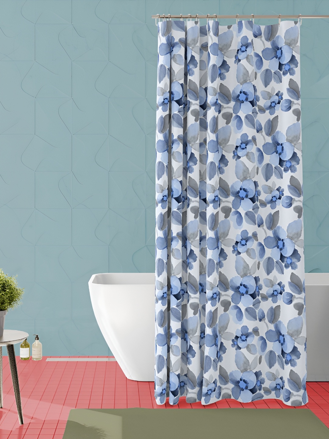 

ArtzFolio White & Blue Printed Waterproof Shower Curtain
