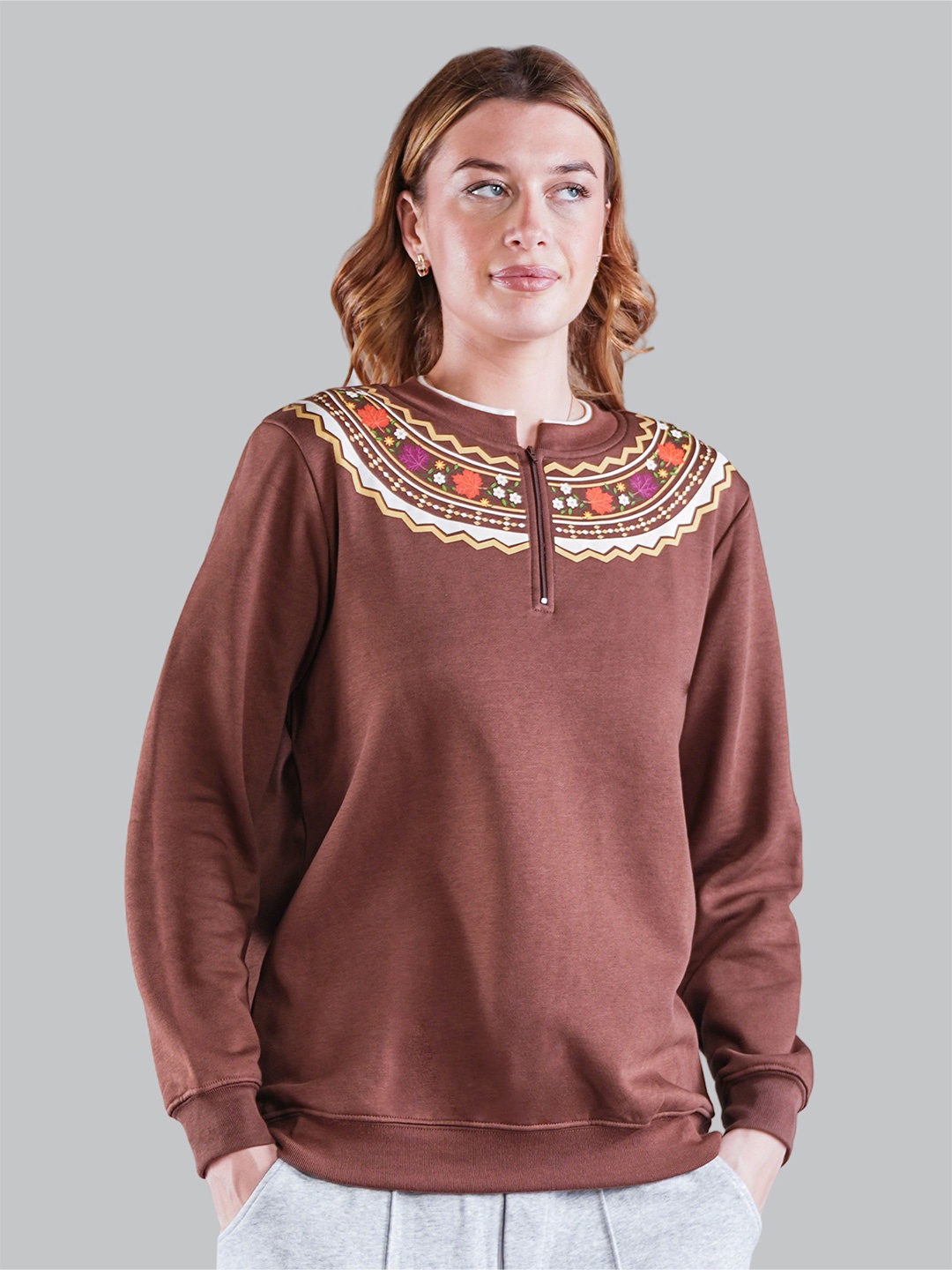 

Nimble Women Printed Sweatshirt, Brown