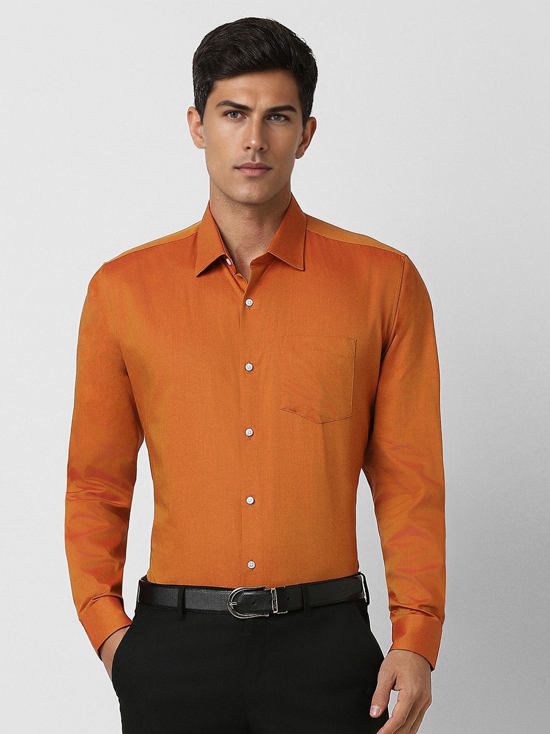 

Van Heusen Men Spread Collar Solid Cotton Slim Fit Formal Shirt, Orange