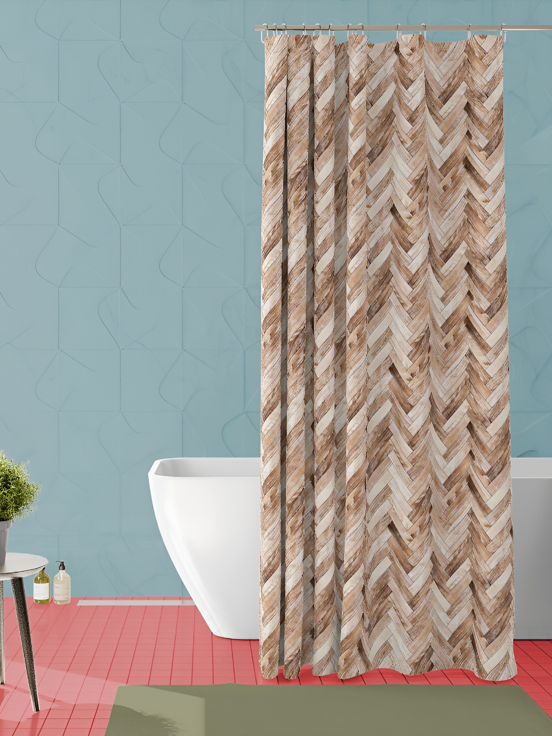 

ArtzFolio White & Brown Geometric Printed Waterproof Shower Curtain