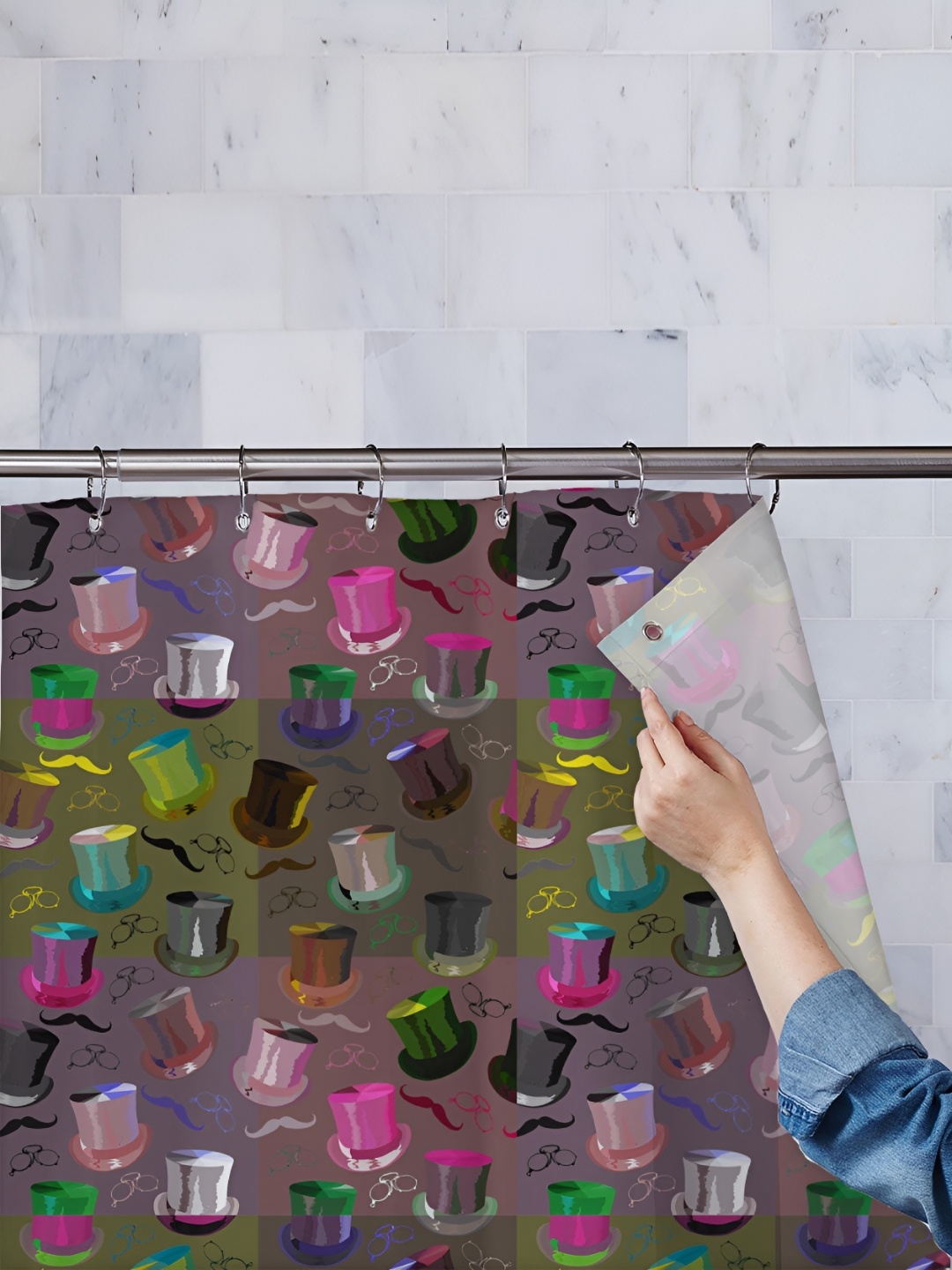 

ArtzFolio Brown & Pink Printed Water Proof Shower Curtain