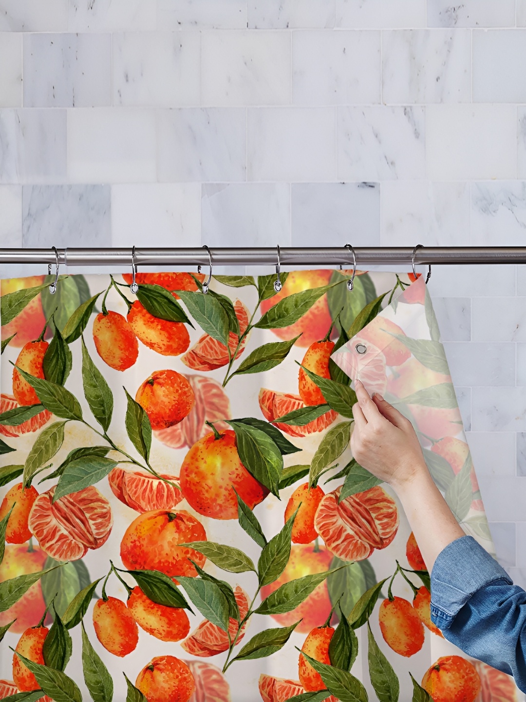 

ArtzFolio Orange, Green & White Printed Waterproof Shower Curtain