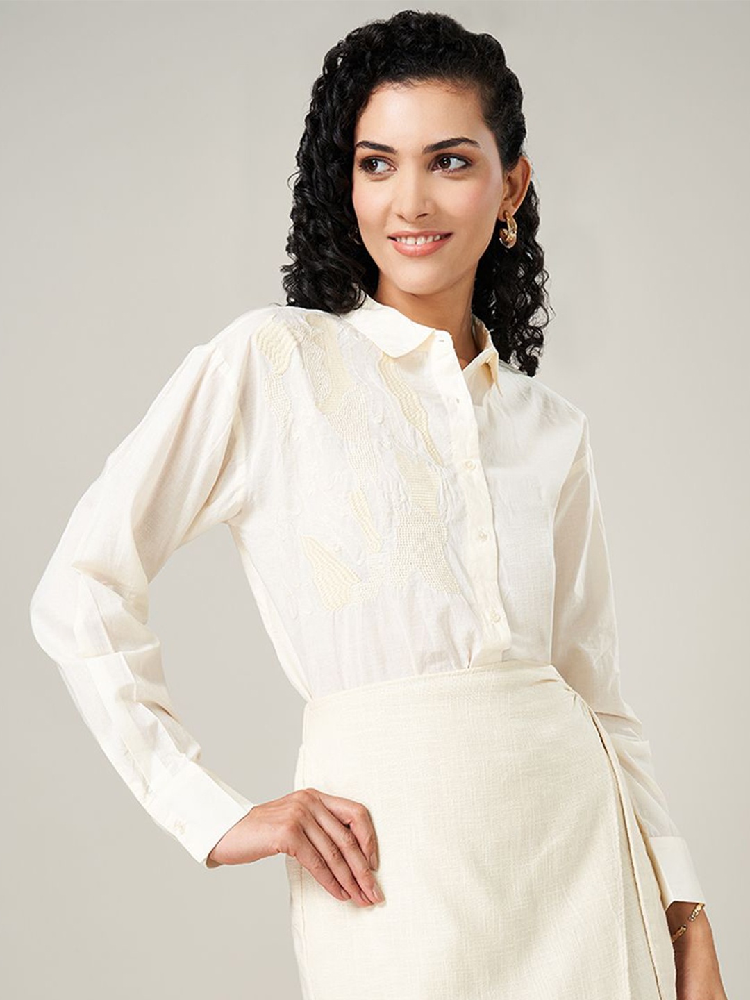 

Honey by Pantaloons Cotton Shirt Style Top, Off white