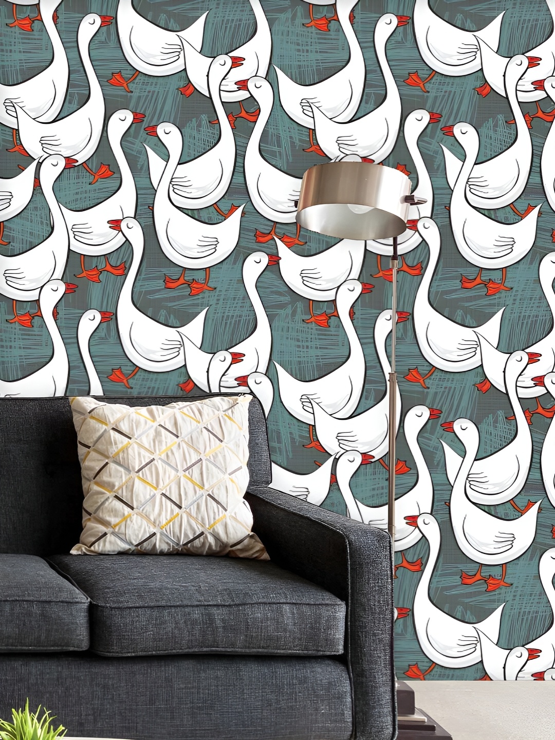 

ArtzFolio Printed UV-Resistant Anti-Bacterial White GoosesPeel & Stick Wallpaper, Multi