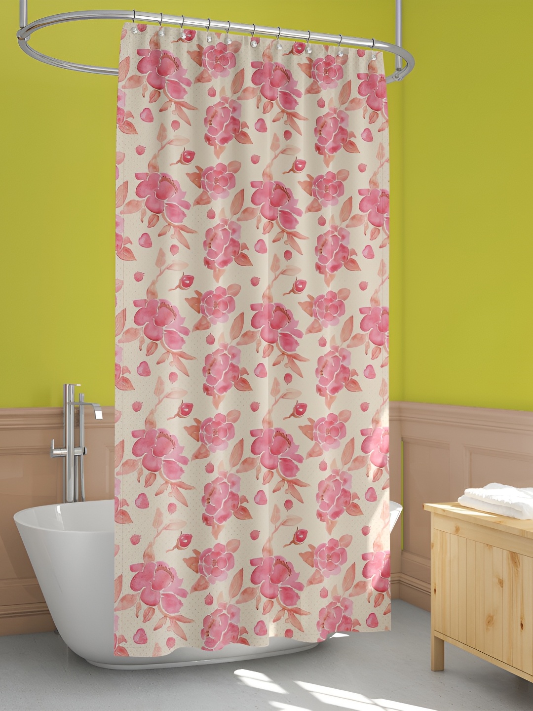 

ArtzFolio Beige & Pink Printed Water Proof Shower Curtain