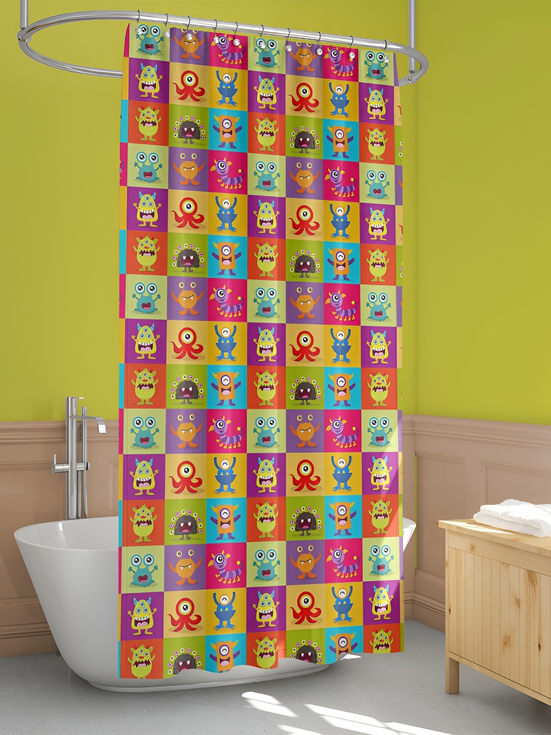 

ArtzFolio Green & Pink Printed Waterproof Shower Curtain