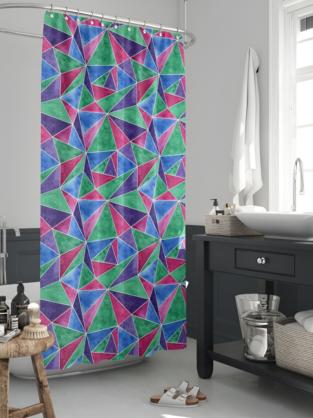 

ArtzFolio Green & Blue Geometric Printed Waterproof Shower Curtain