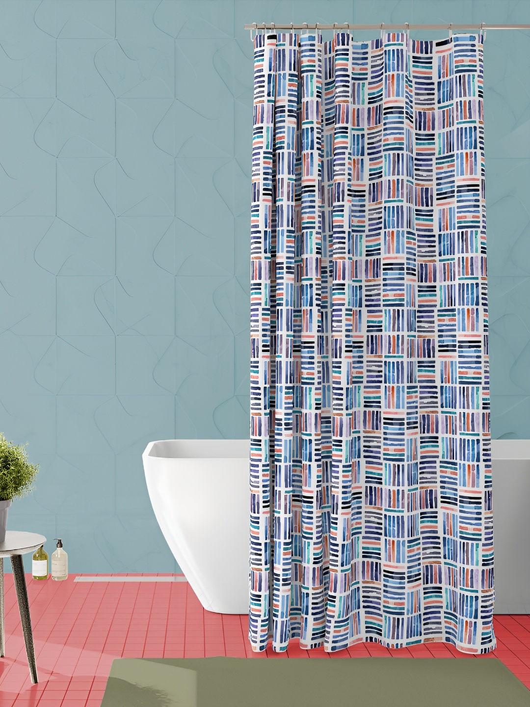 

ArtzFolio White & Blue Geometric Printed Waterproof Shower Curtain