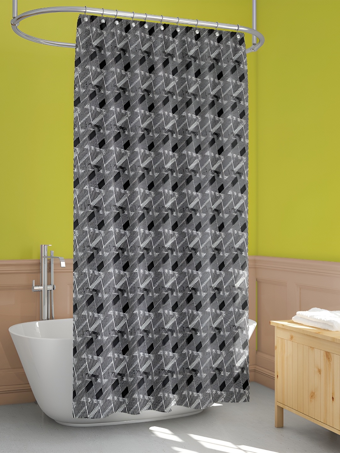 

ArtzFolio Black and Grey Geometric Printed Waterproof Shower Curtain