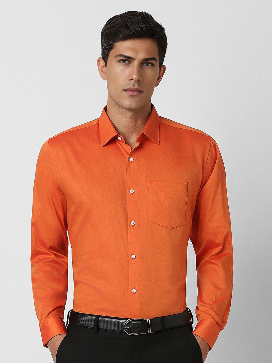 

Van Heusen Men Spread Collar Solid Cotton Slim Fit Formal Shirt, Orange