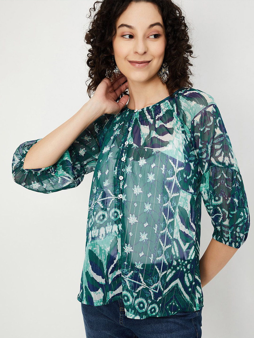 

max Women Printed Round Neck Tunic, Green