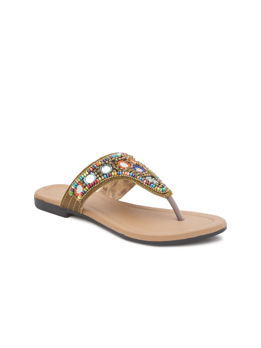 

WALK N STYLE COLLECTION Women Embellished T-Strap Flats, Beige