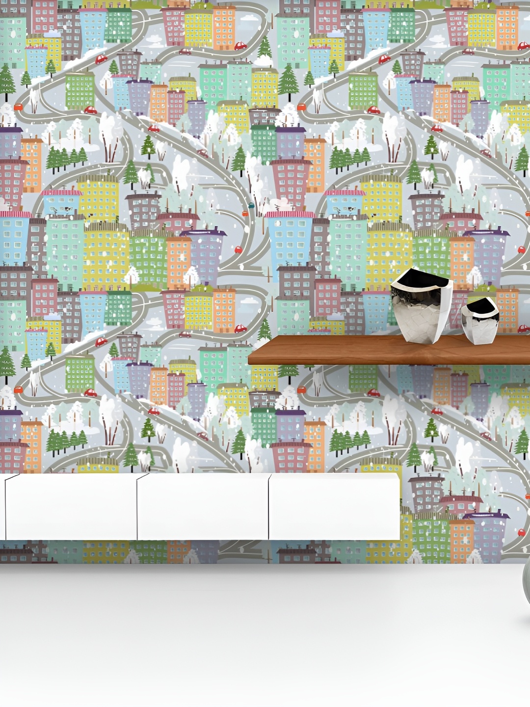 

ArtzFolio Printed UV-Resistant Anti-Bacterial Winter Skyscrapers Peel & Stick Wallpaper, Multi