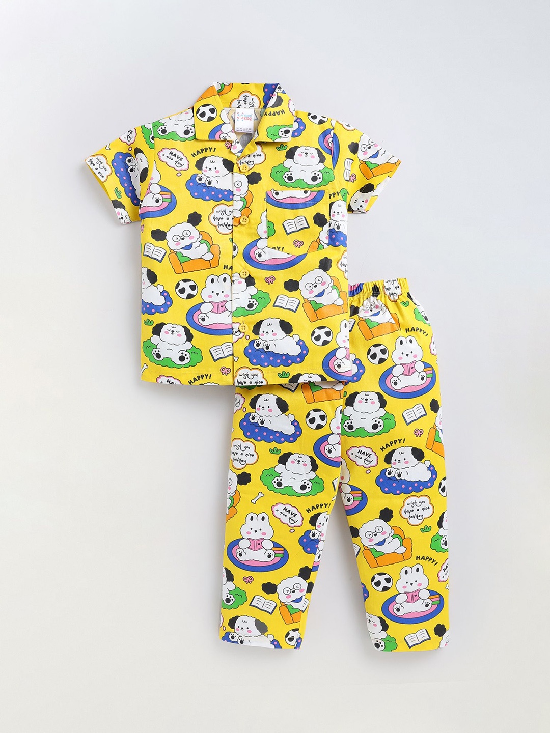 

NAUTI KIDZ Boys Cartoon Characters Printed Pure Cotton Night suit, Yellow