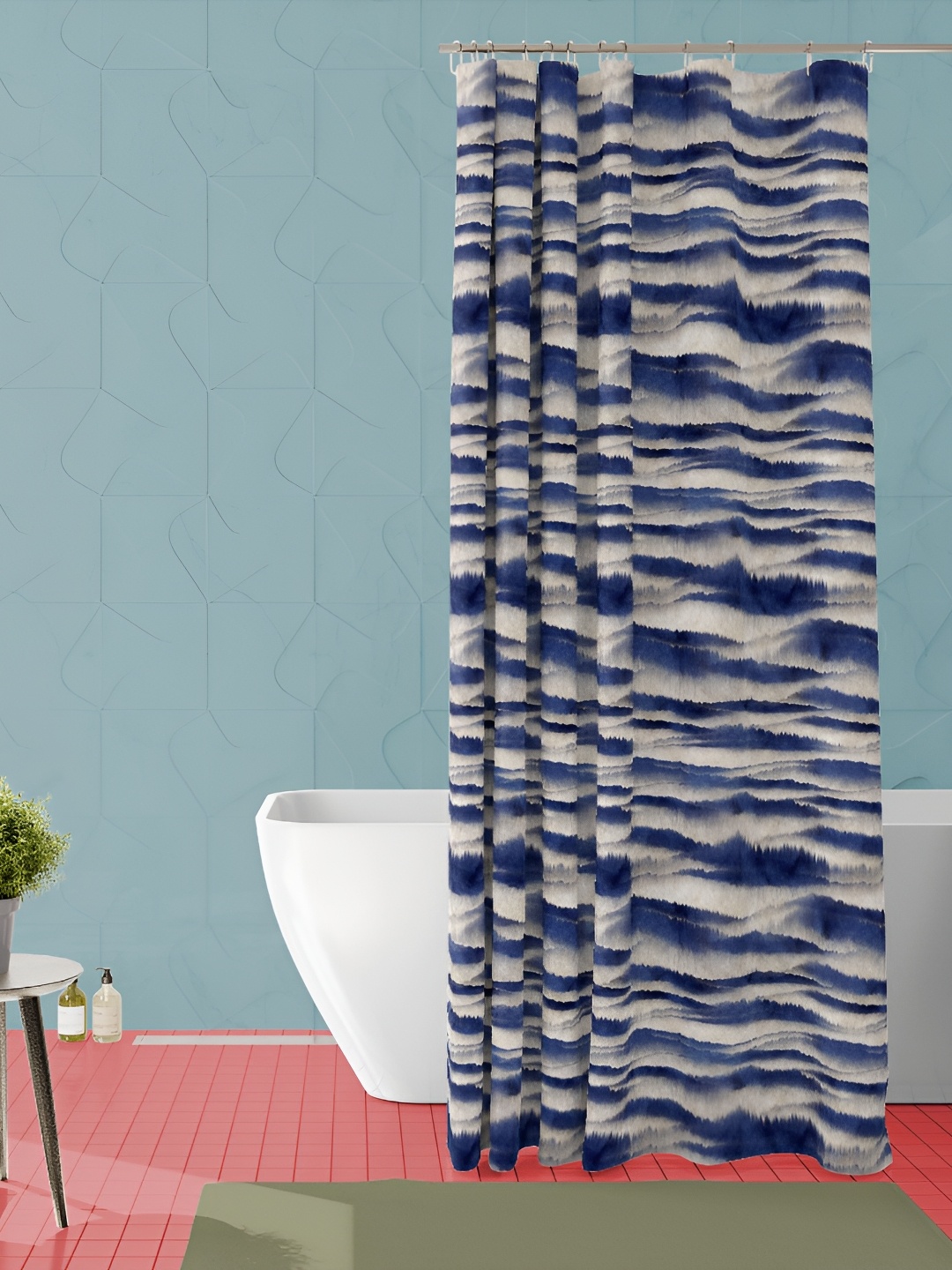 

ArtzFolio Grey & Blue Printed Waterproof Shower Curtain