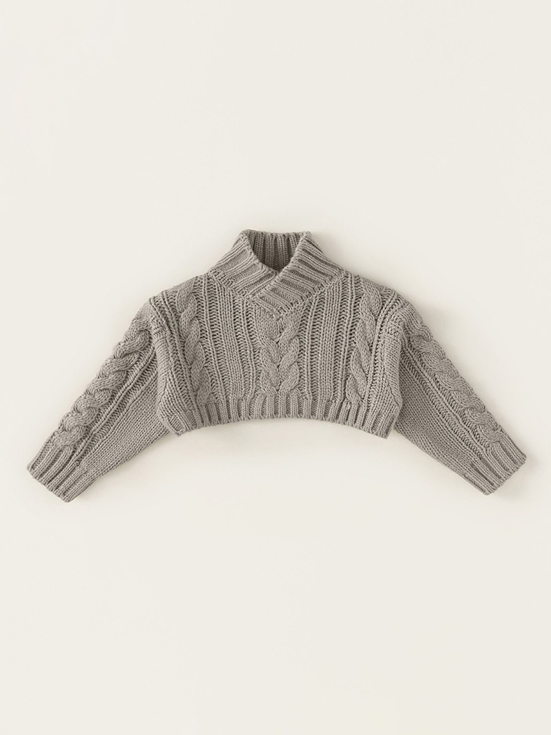 

LULU & SKY Girls Self Design Cable Knit Crop Poncho, Grey